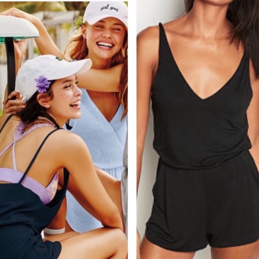 PINK Victoria's Secret Black Sleeveless Romper Shorts